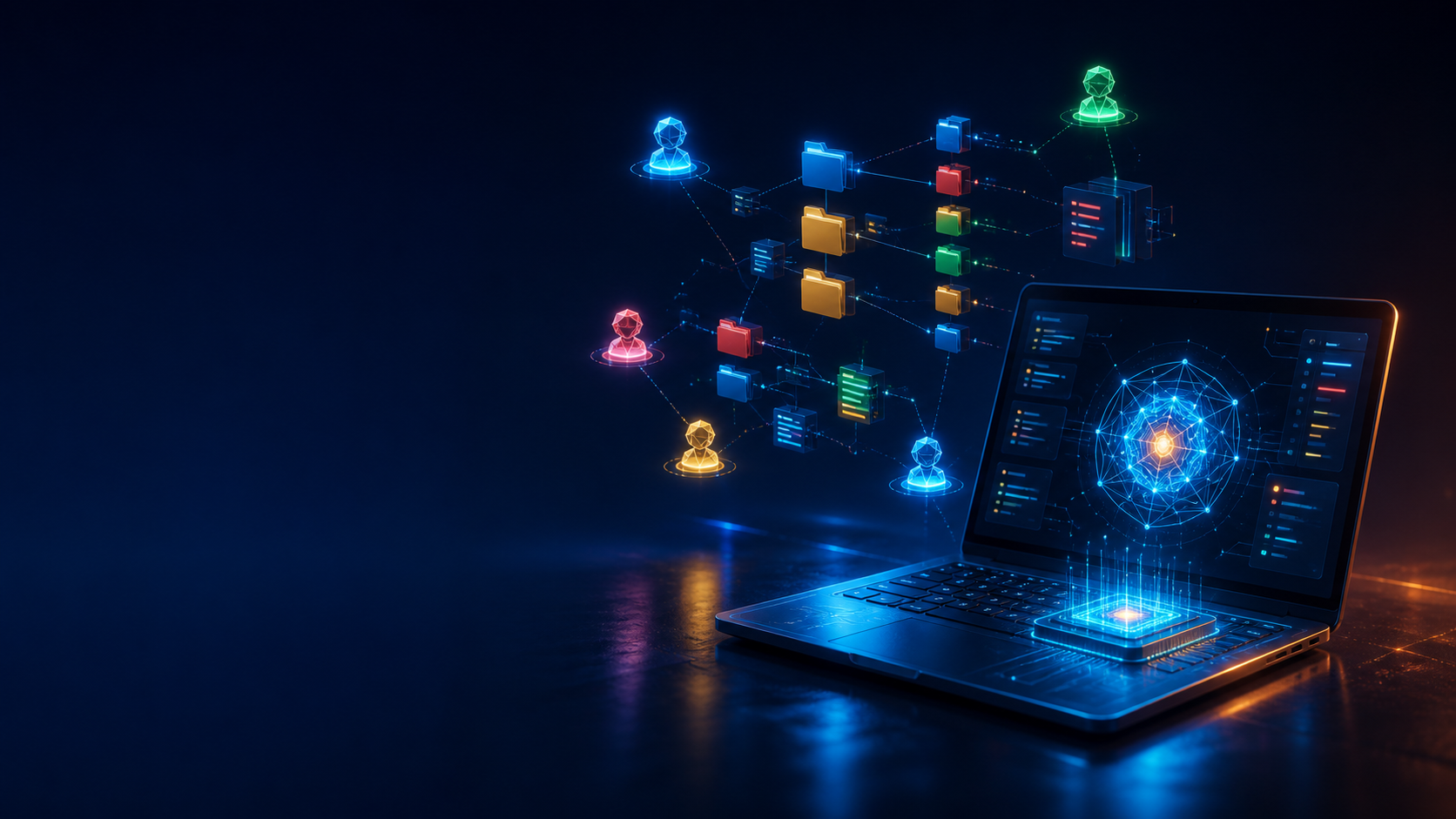 Ordinateur portable faisant tourner une intelligence artificielle locale au milieu d’un réseau open source