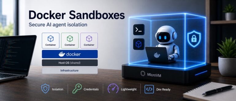 Bannière officielle de Docker Sandboxes annonçant l’isolation sécurisée des agents IA.