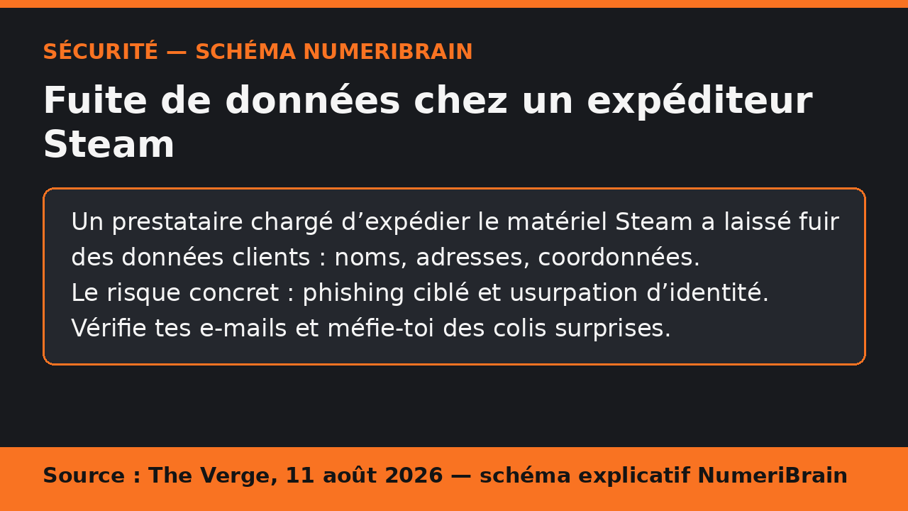 Schéma explicatif NumeriBrain sur la fuite de données chez le prestataire de Steam