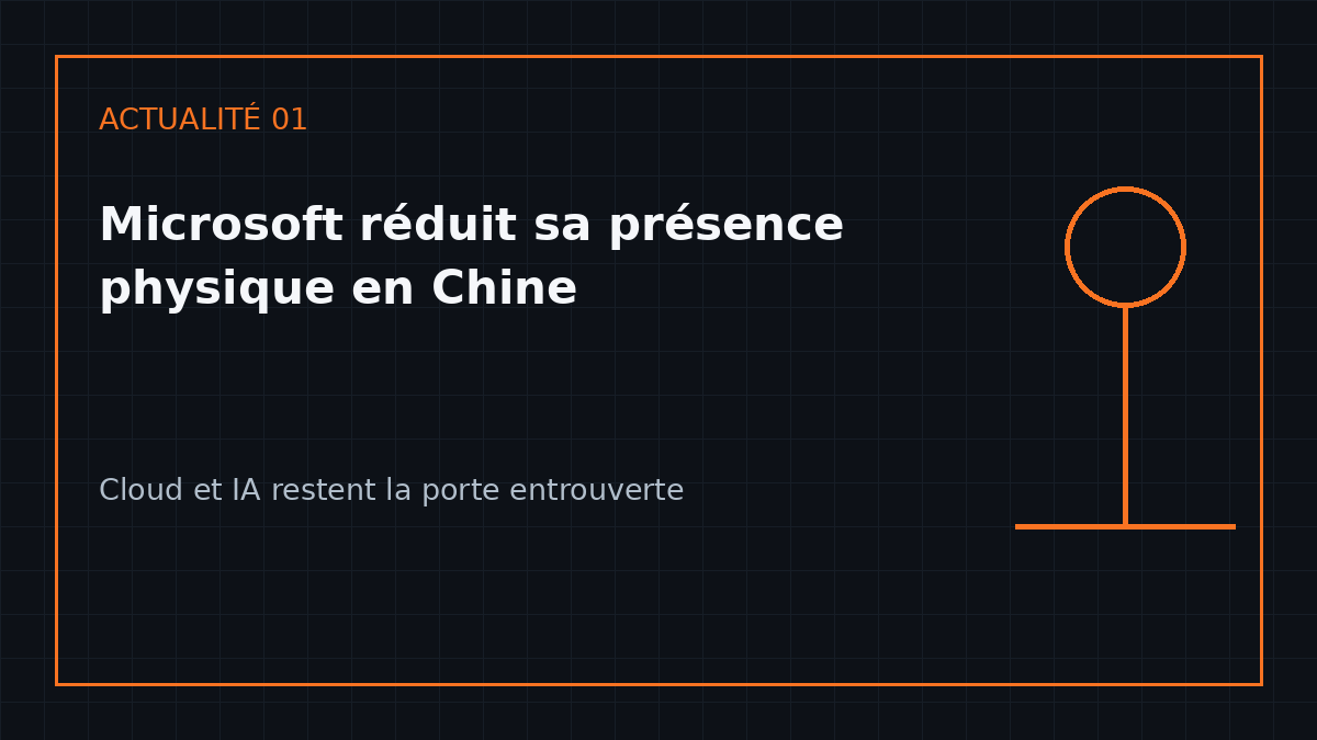 Schéma éditorial illustrant : Microsoft se replie en Chine, mais garde un pied dans l’IA