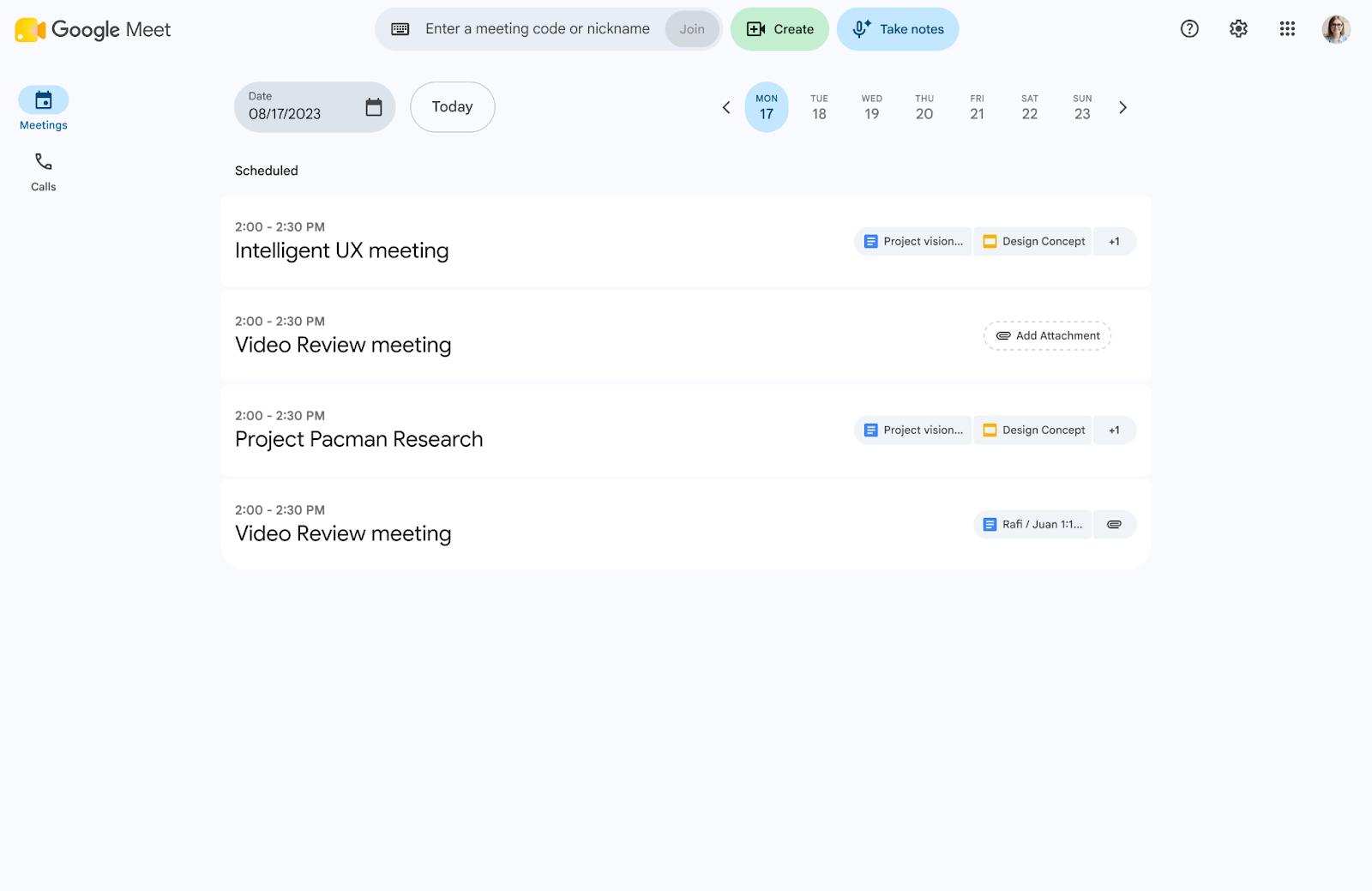 Le bouton « Take notes » de Google Meet sur le web, qui lance la prise de notes pour une réunion en présentiel