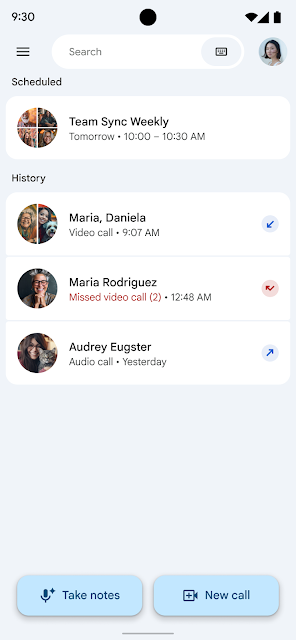 Le bouton « Take notes » dans l'application mobile Google Meet, pour lancer la prise de notes lors d'une réunion en présentiel