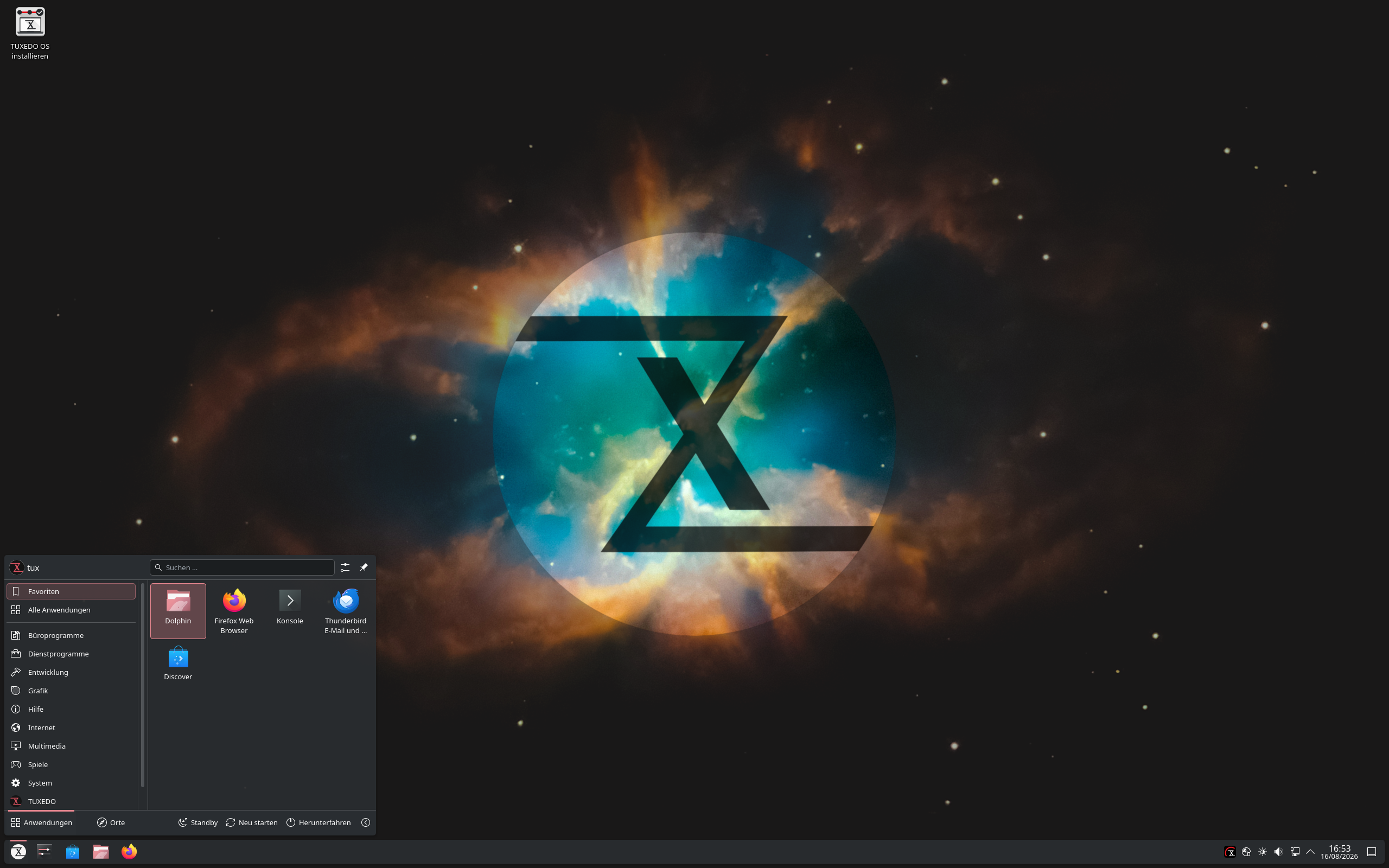 Bureau de TUXEDO OS avec KDE Plasma, dans sa nouvelle version basée sur Debian.