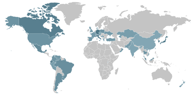 Carte de la répartition géographique des machines infectées par Evooo1Bot, publiée par FortiGuard Labs.