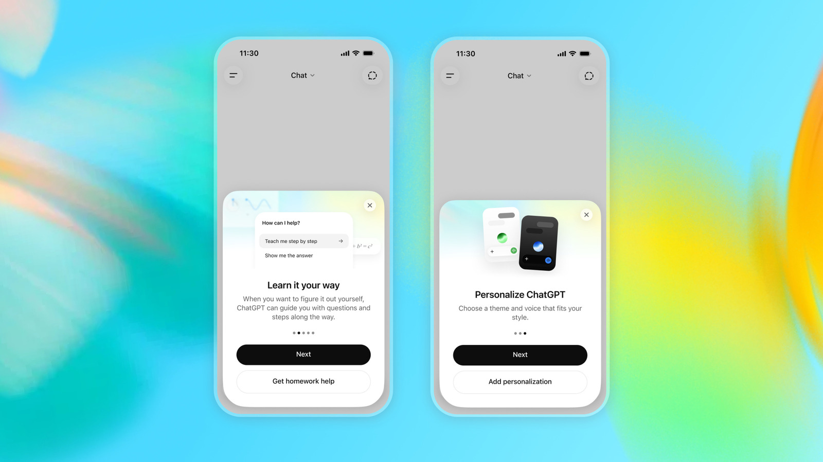 Deux captures d’écran montrant l’accueil de ChatGPT for Teens, le mode ado d’OpenAI lancé le 18 août 2026.