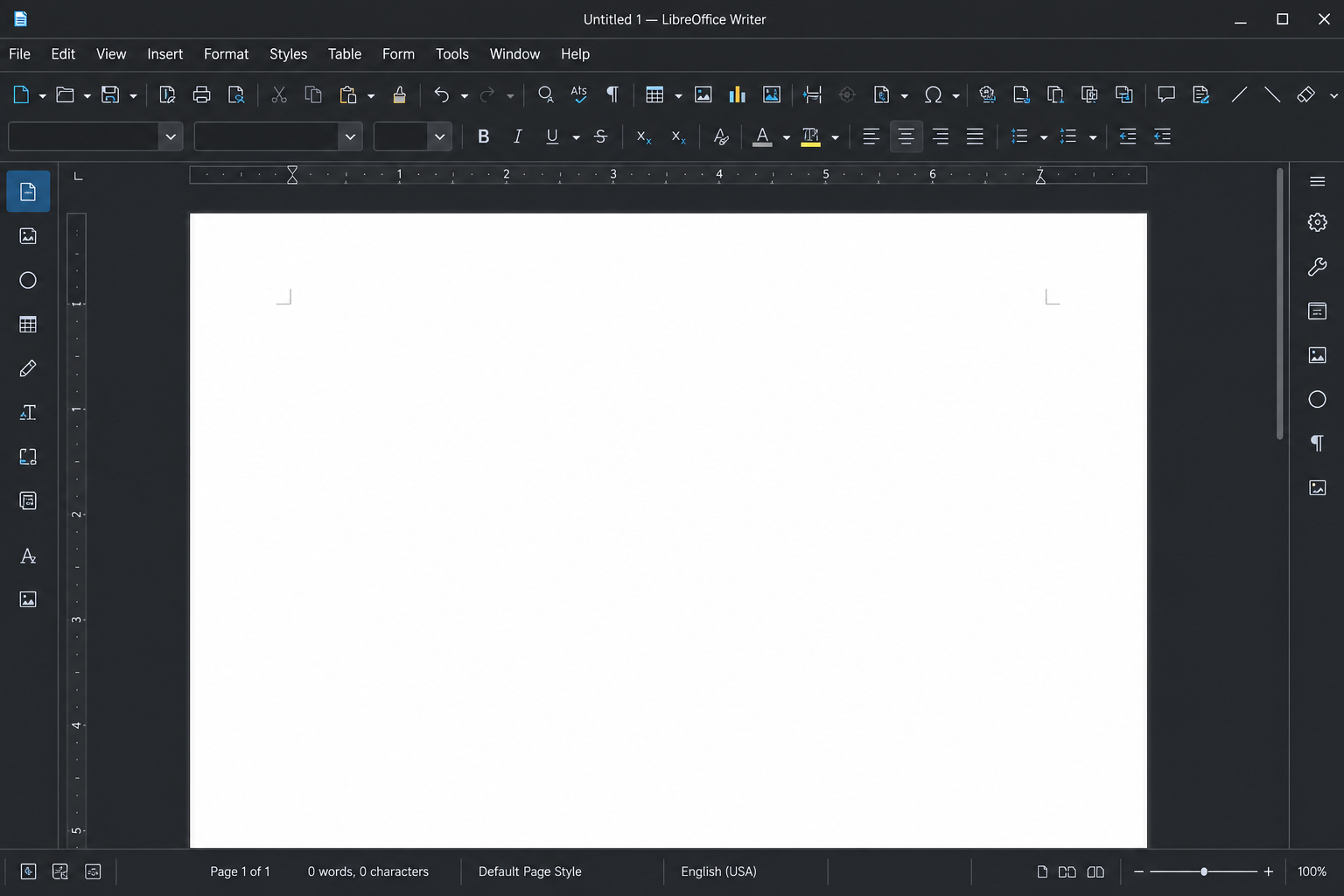 Interface de LibreOffice Writer avec un document ouvert