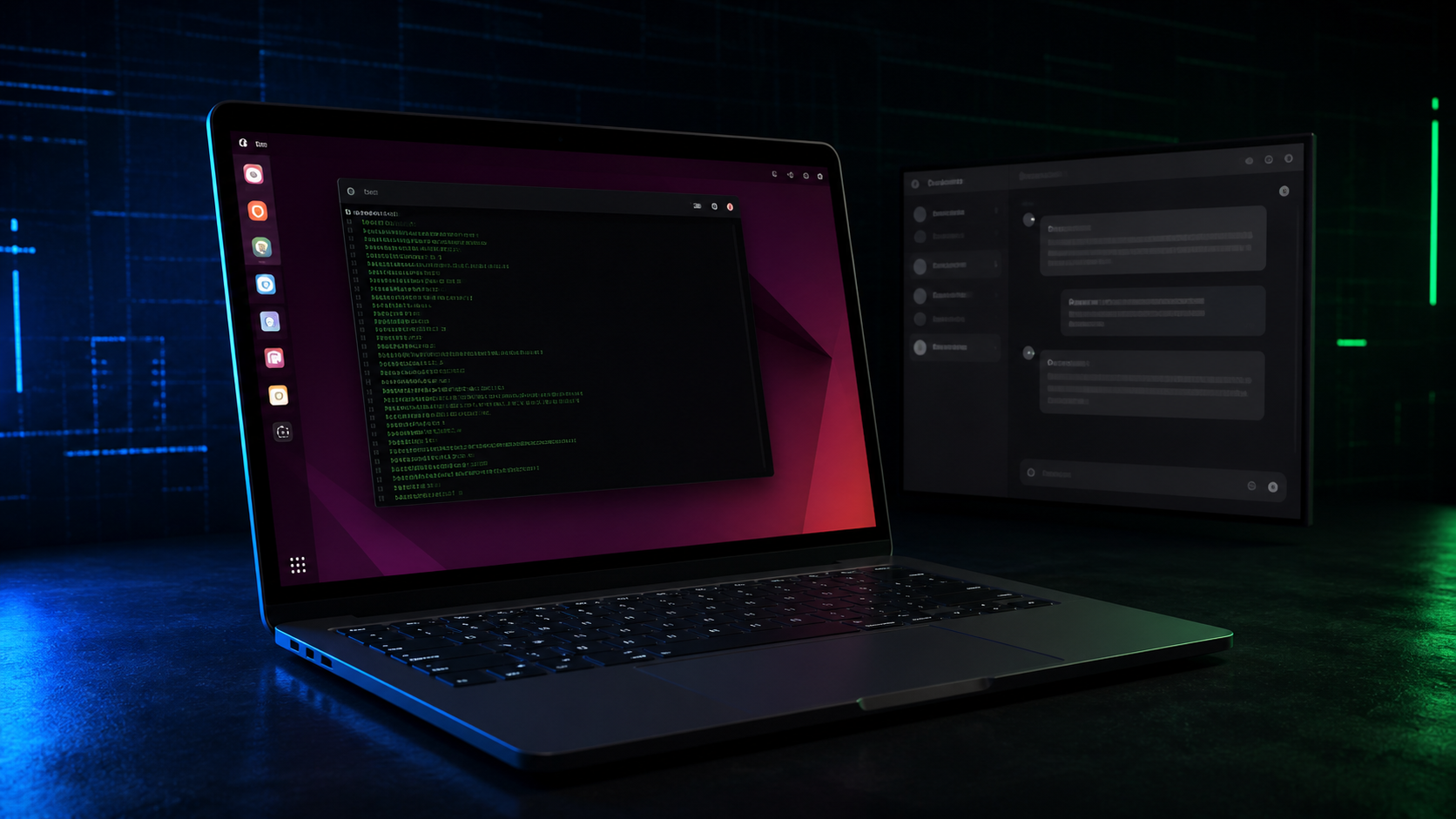 Ordinateur portable sous Linux avec une interface ChatGPT ouverte sur le bureau
