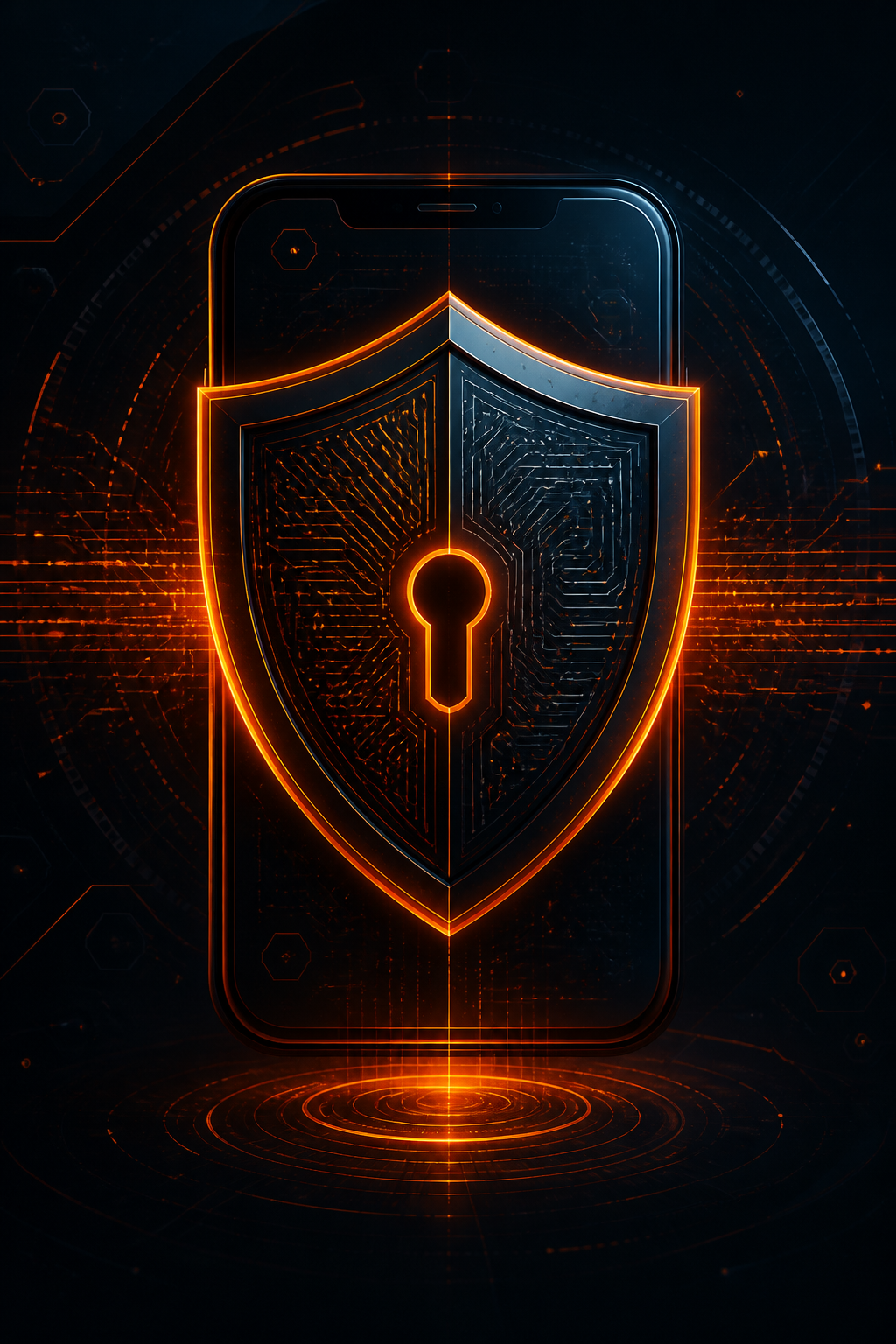 Concept de cybersécurité mobile avec bouclier numérique