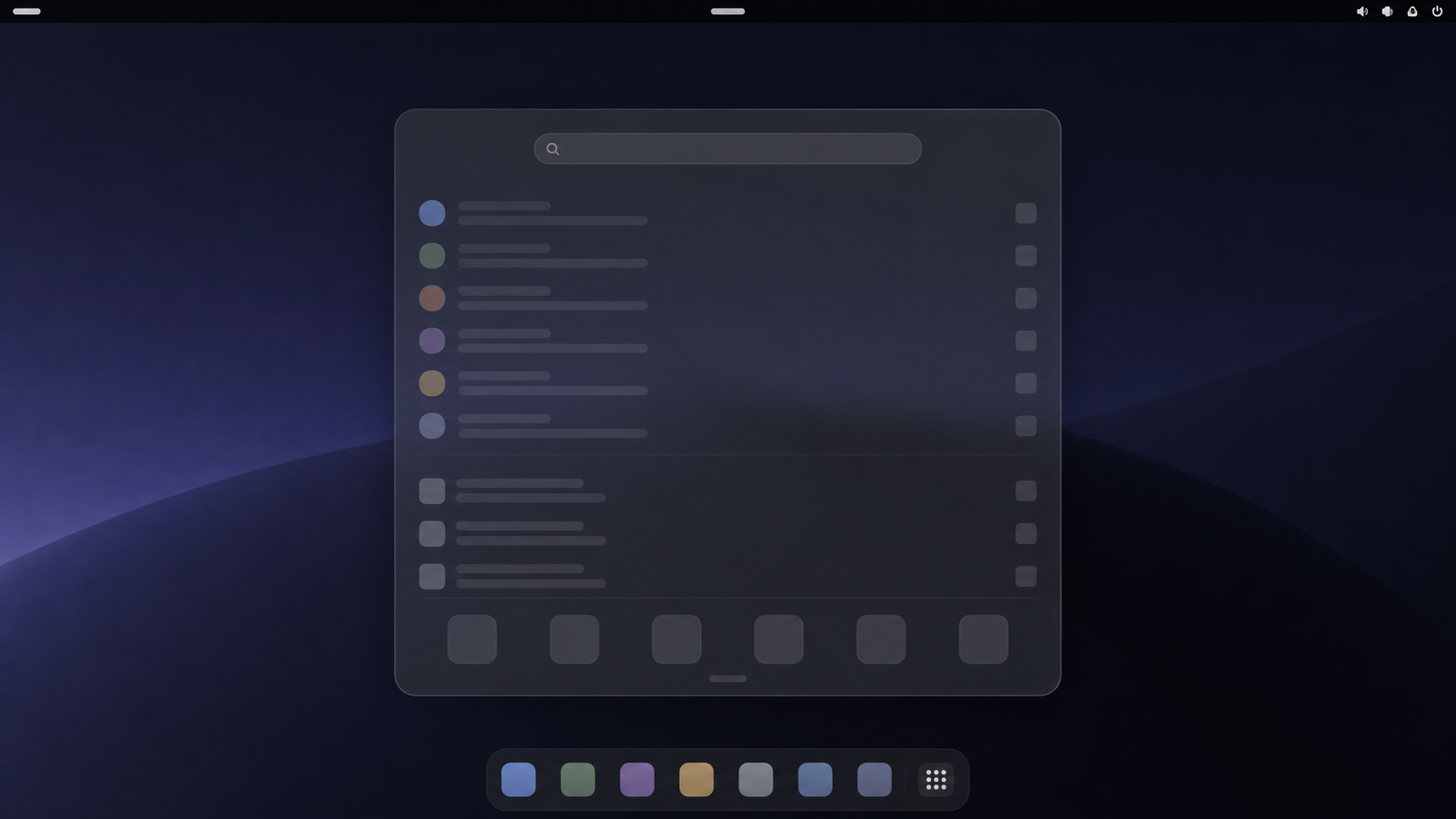 Environnement GNOME avec barre de recherche flottante
