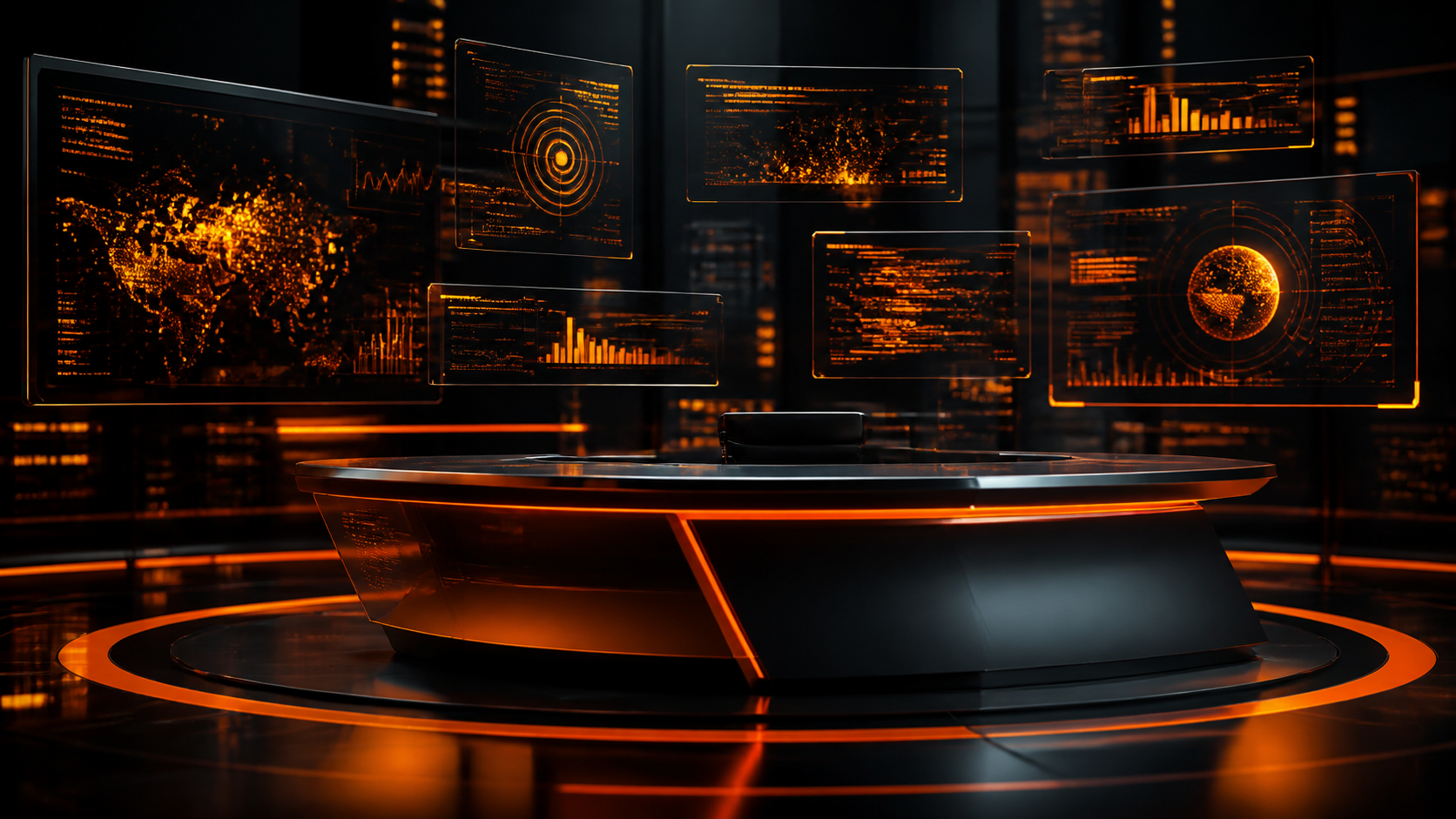 Revue technologique du 20 août 2026 — fond sombre avec lignes orange et écrans holographiques