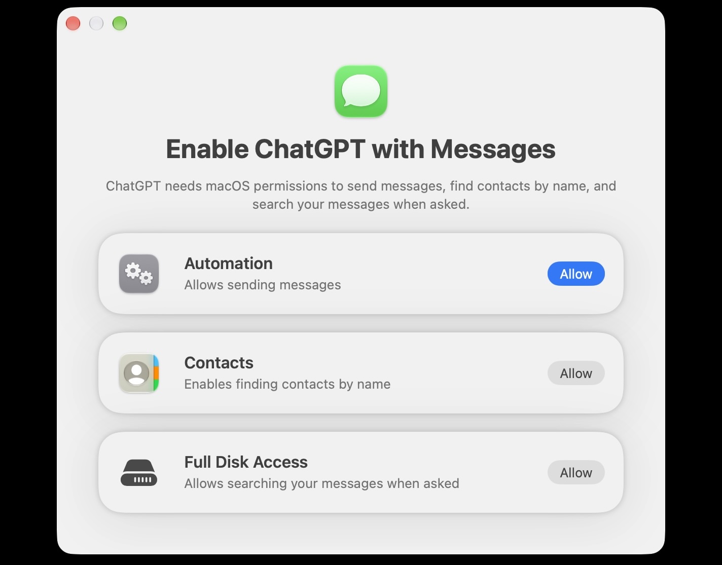 Visuel d'annonce d'OpenAI pour le plugin Apple Messages de ChatGPT sur Mac.