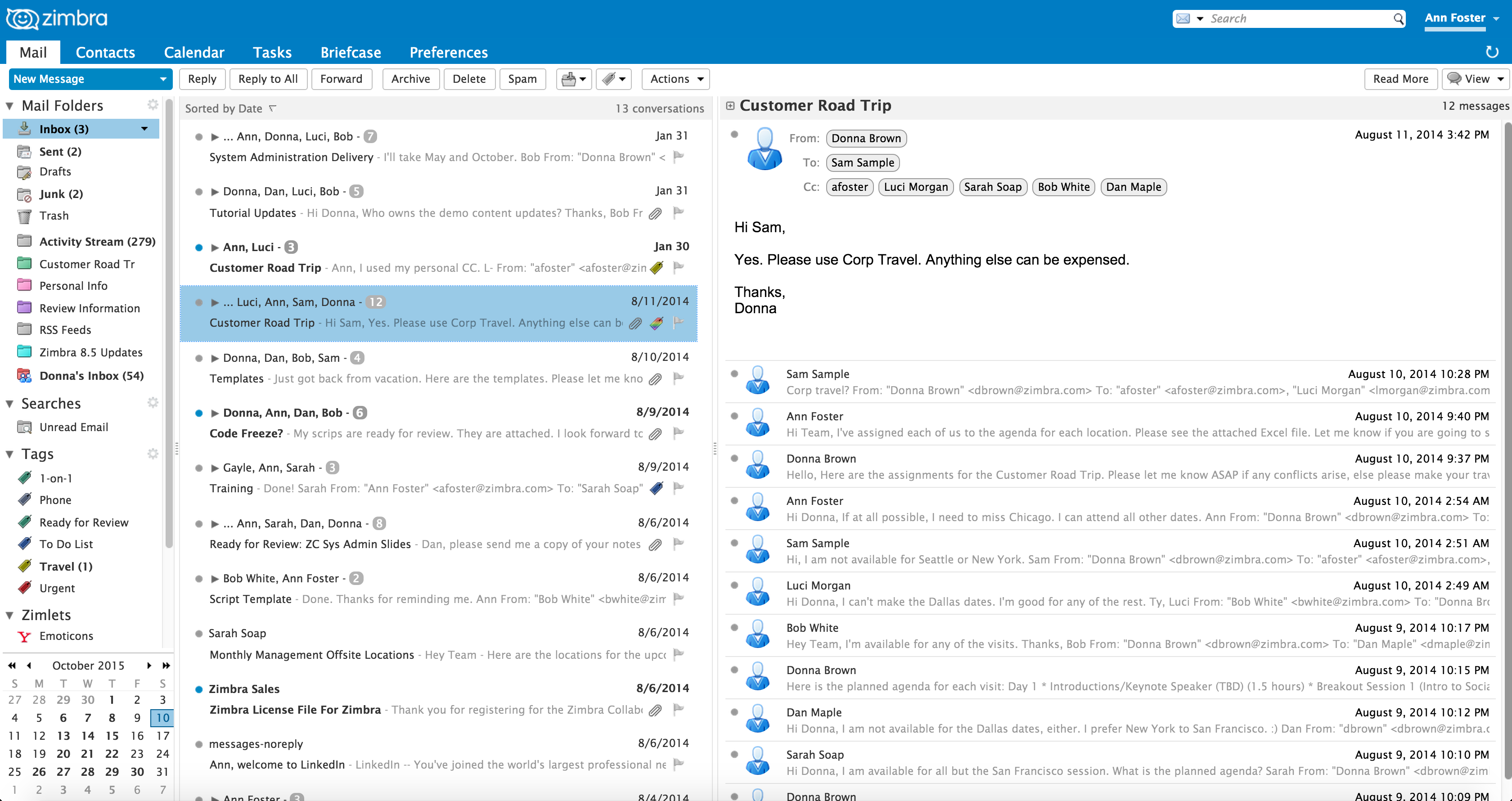 Capture d'écran de l'interface webmail de Zimbra, la suite de messagerie concernée par la faille critique.