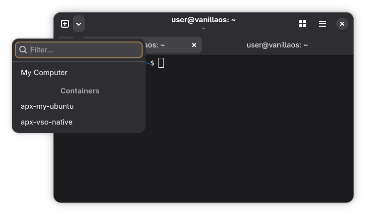 Le terminal Ptyxis, nouveau terminal par défaut de Vanilla OS 3
