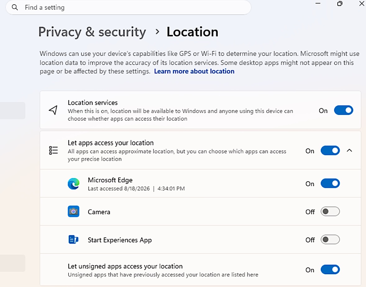 Capture des nouveaux contrôles de confidentialité par application dans Windows 11