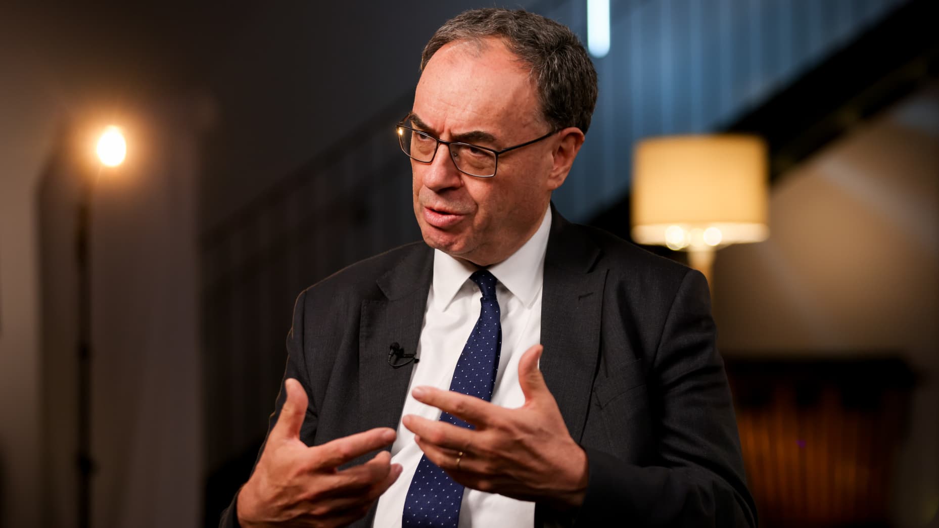 Andrew Bailey, gouverneur de la Banque d'Angleterre, lors d'une interview