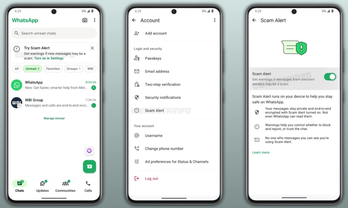Capture de la fonction Alerte anti-arnaque de WhatsApp sur Android