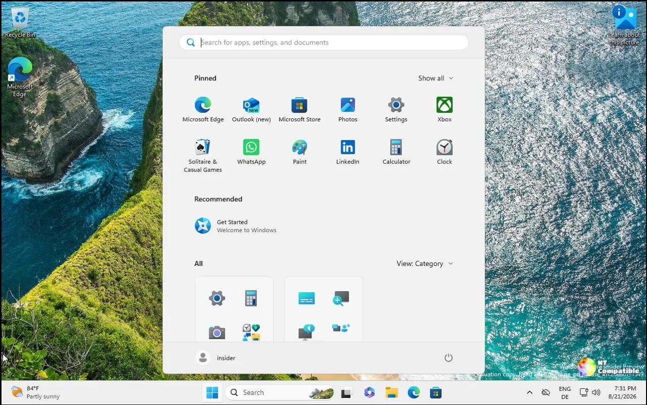 Capture d'écran de Windows 11 26H2 montrant la nouvelle interface.