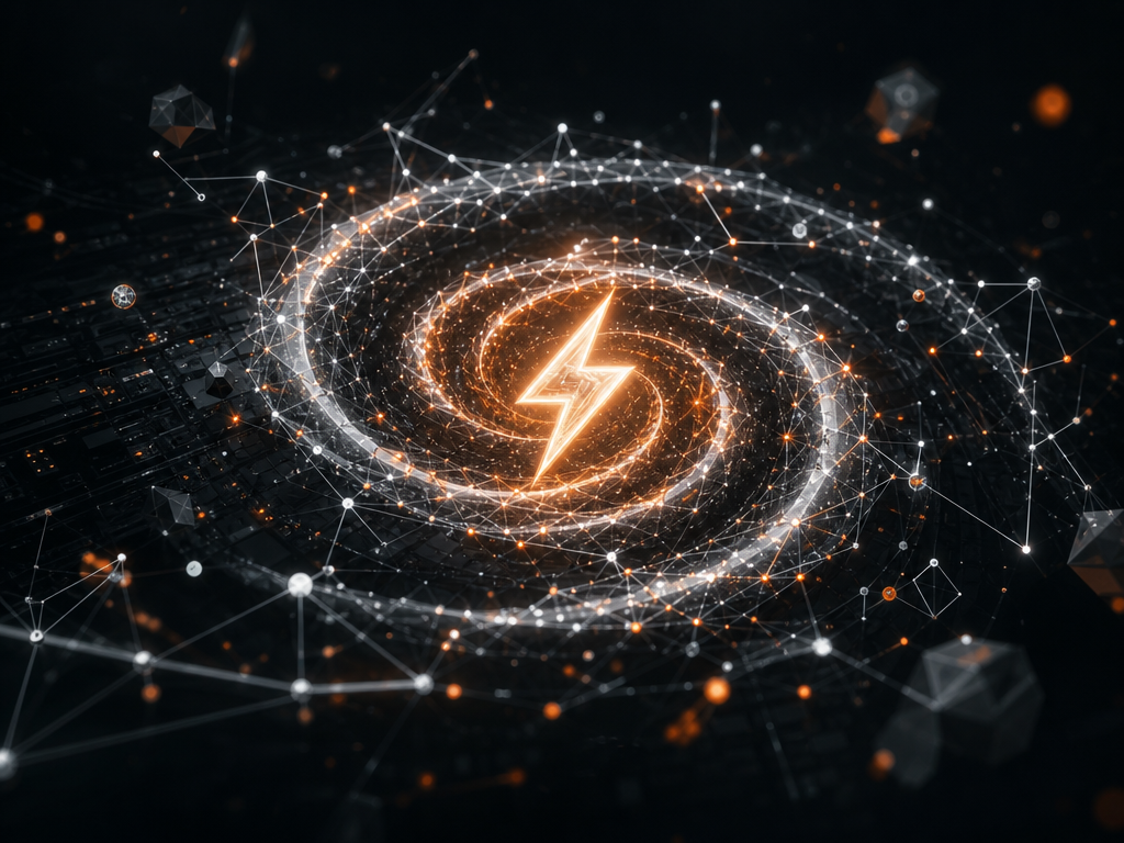 Illustration IA de Gemini 3.8 Flash, spirale de noeuds lumineux orange