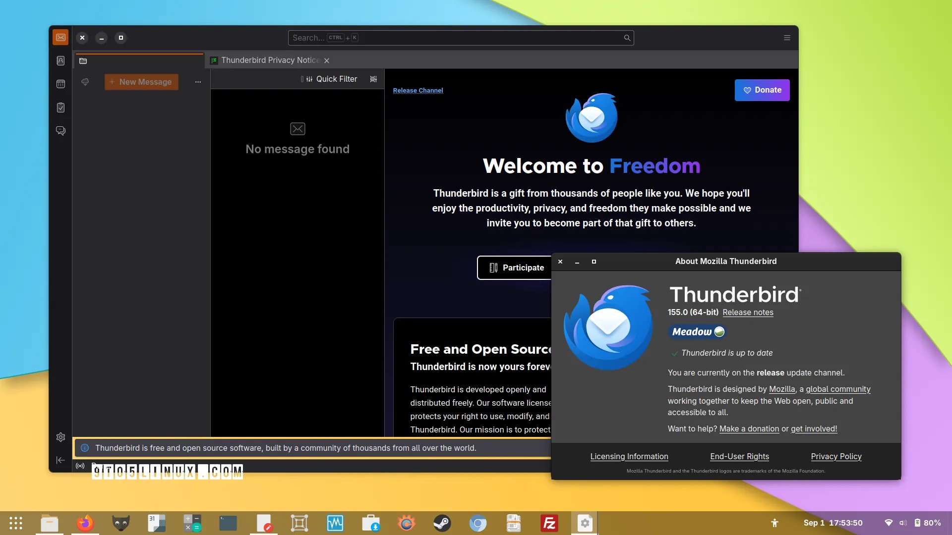 Interface du client de messagerie Thunderbird