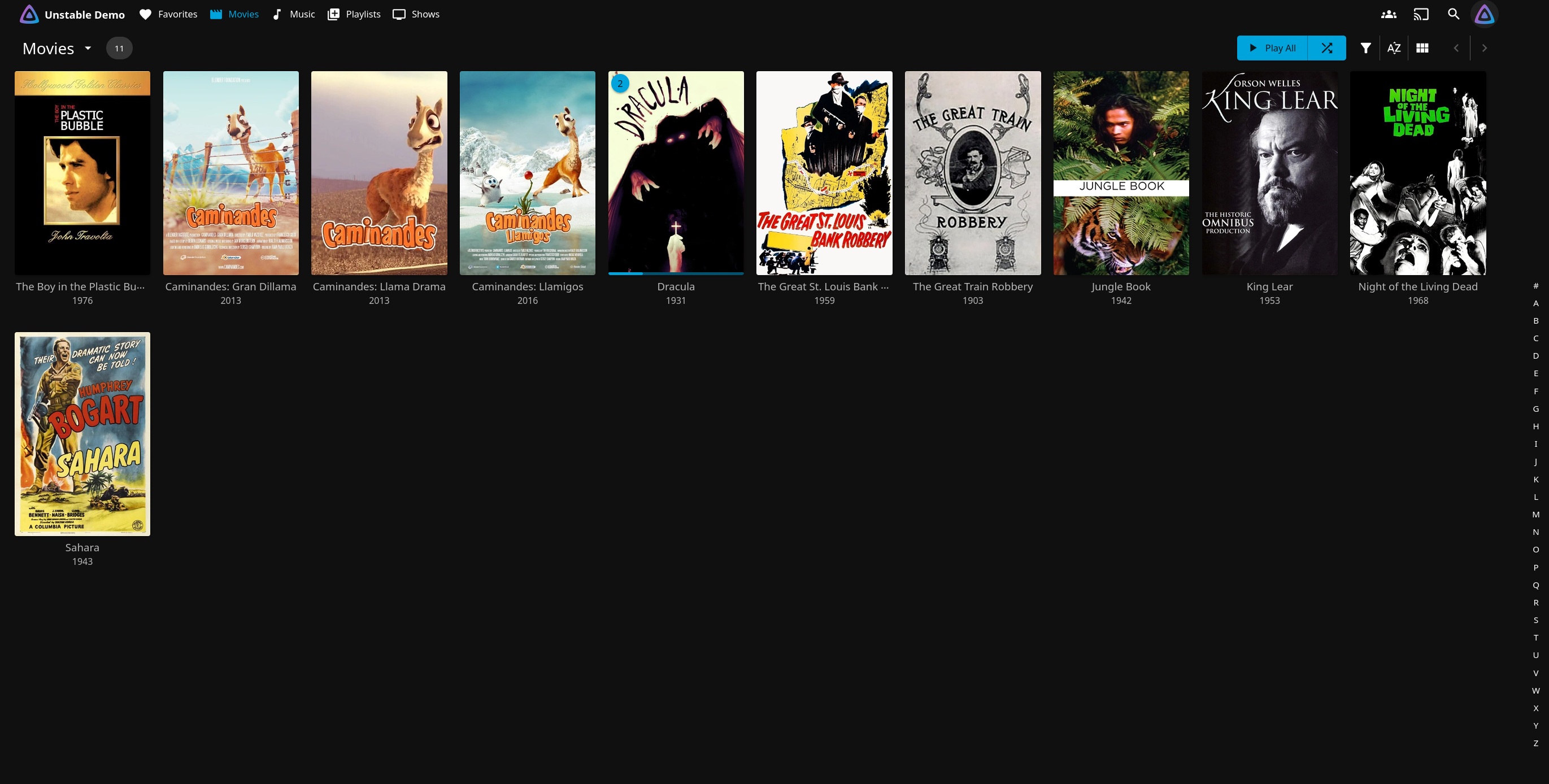 La bibliothèque de films de la nouvelle interface de Jellyfin 12.0