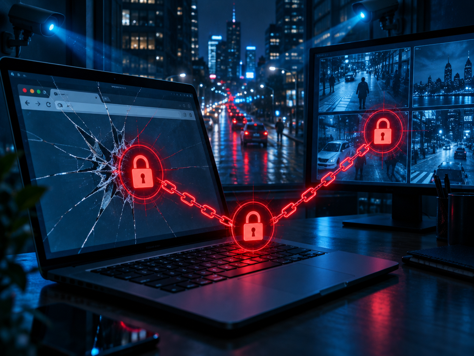 Illustration : chaîne de trois cadenas rouges du navigateur au système
