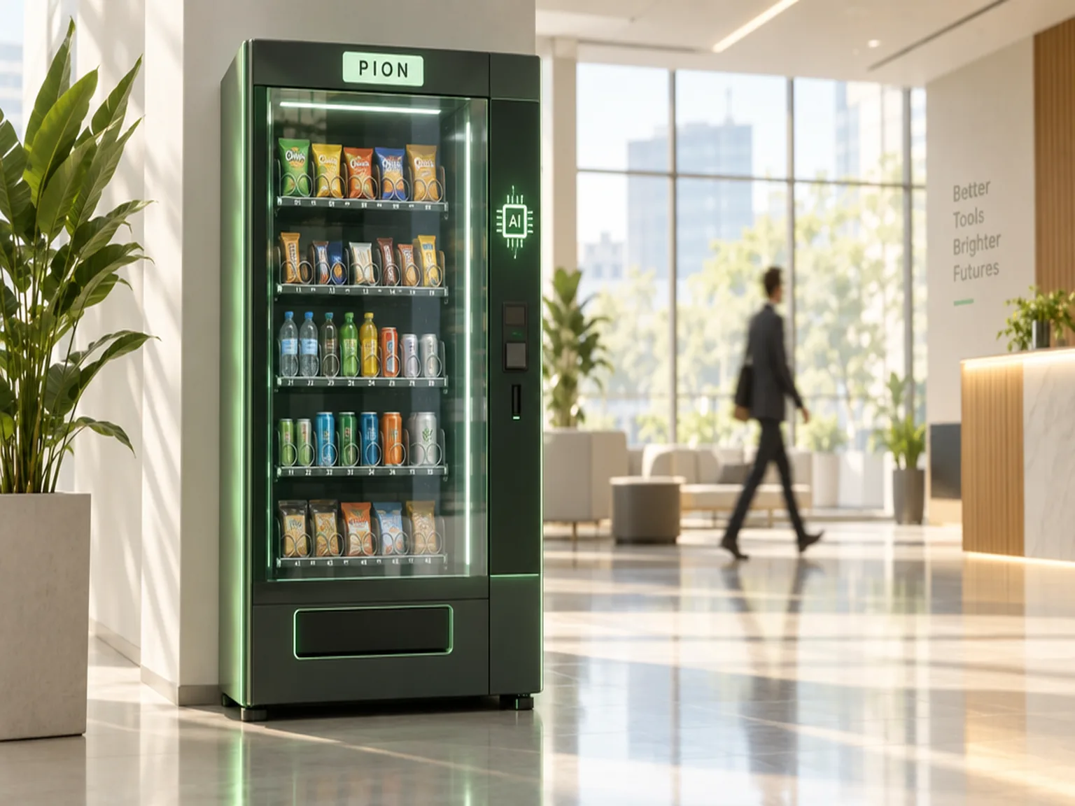 Un distributeur automatique PION dans un hall de bureau moderne